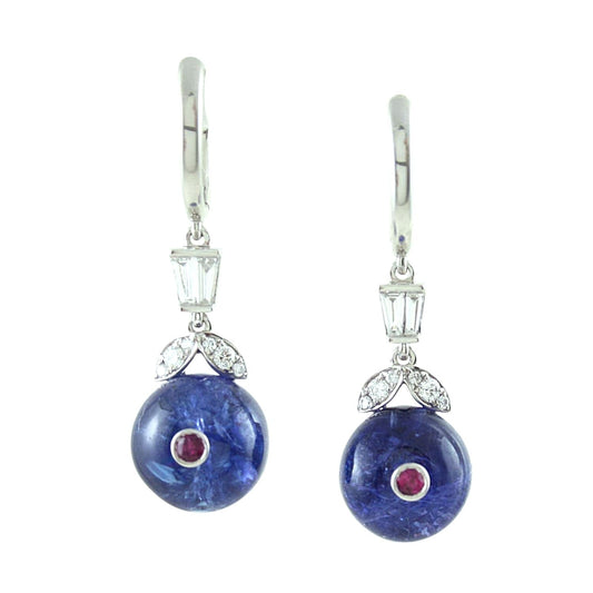 Tanzanite Bead, Ruby and Diamond Earrings