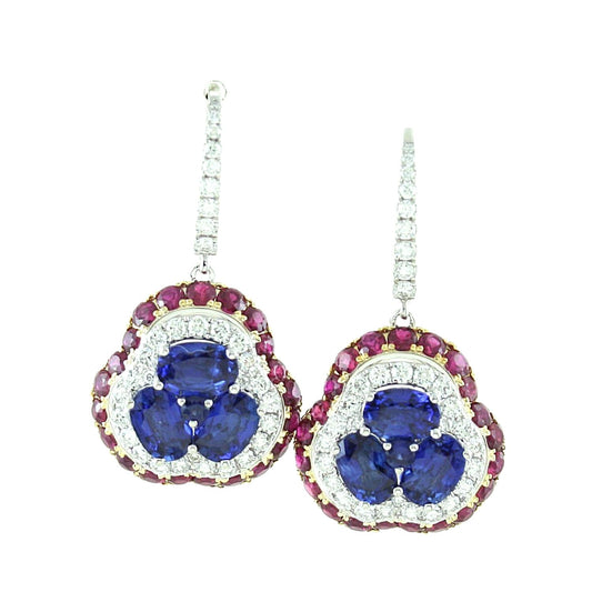 Sapphire, Ruby amd Diamond Earrings