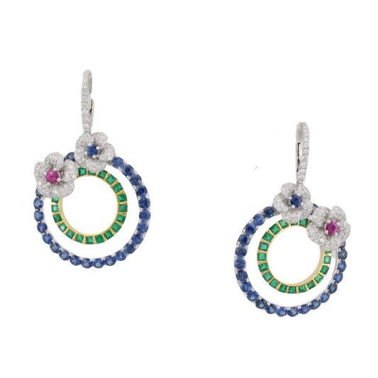 Sapphire, Ruby, Emerald and Diamond Earrings