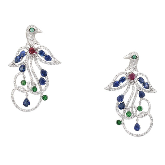 Sapphire, Ruby, Emerald and Diamond Earrings