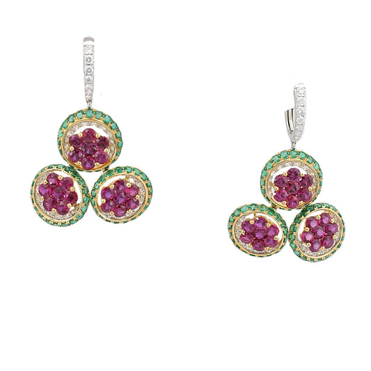 Ruby, Emerald and Diamond Earrings