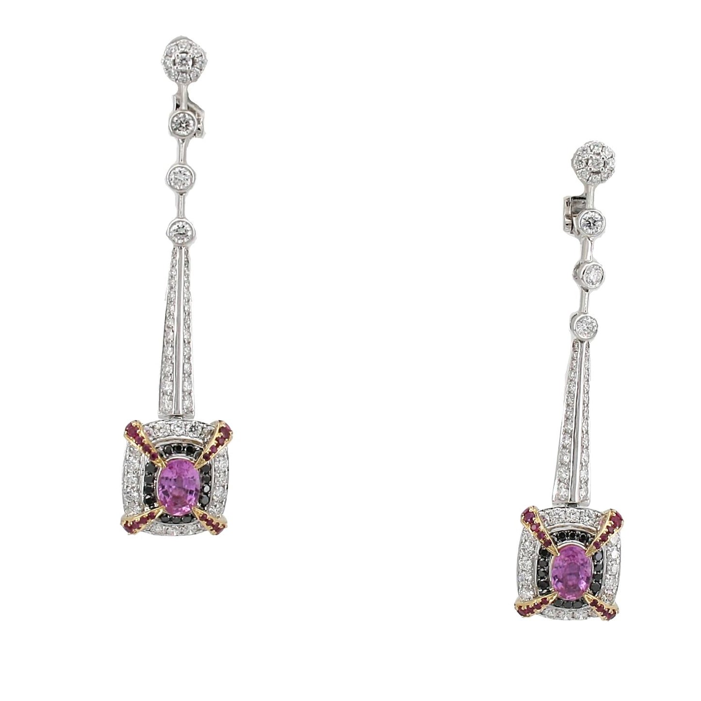 Pink Sapphire, Ruby and Diamond Earrings