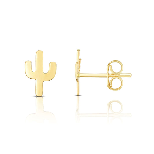 14K Gold Mini Cactus Stud Earrings