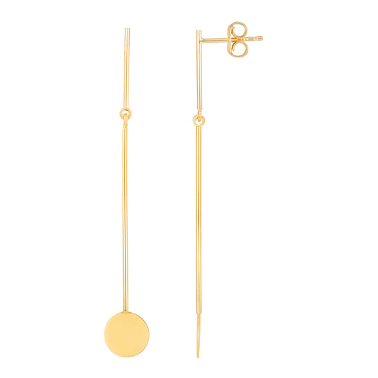 14k Gold Round Drop Earrings