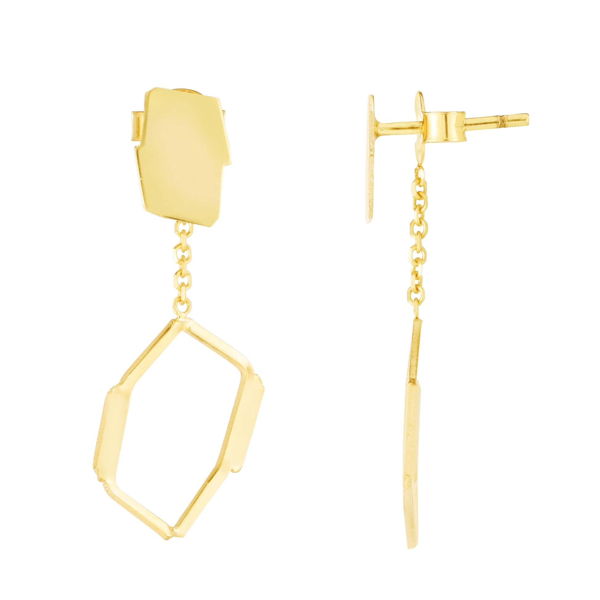 14K Geometric Honeycomb Freeform Earrings