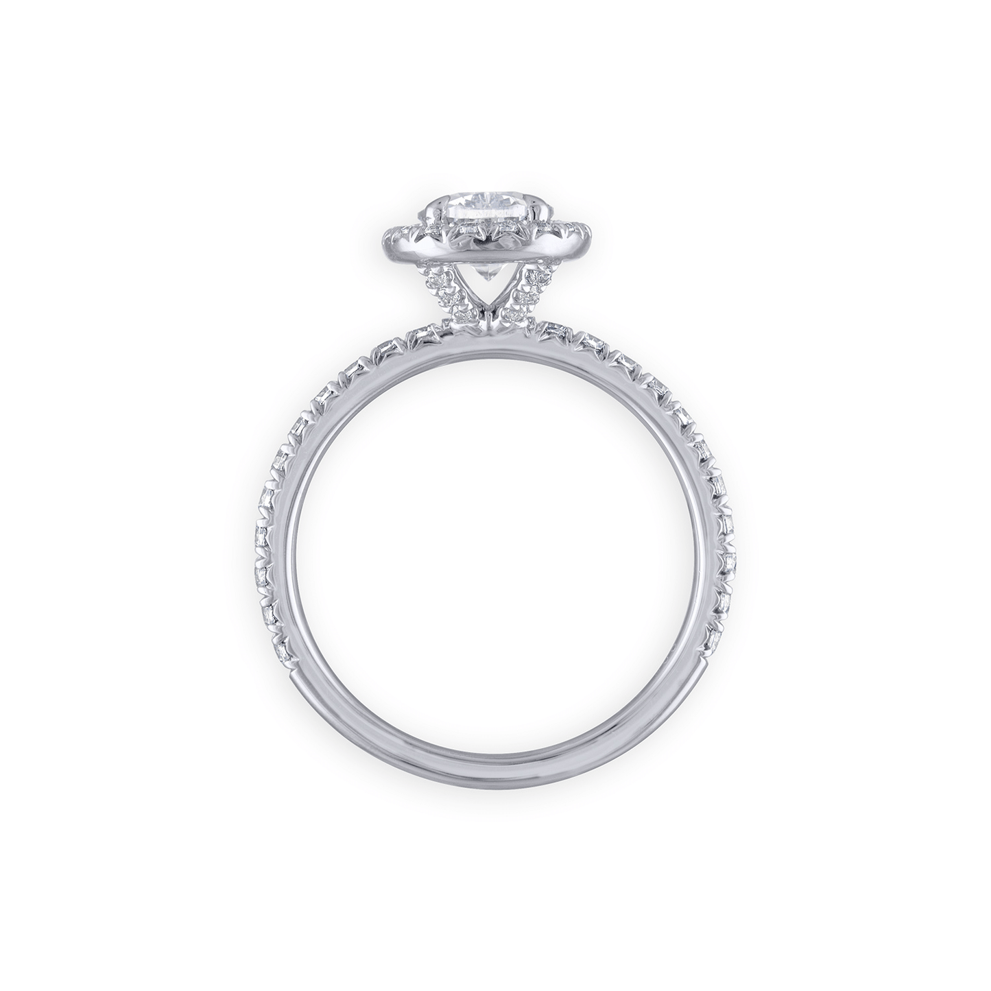 French Pave Framed Diamond Engagement Ring Oval Center