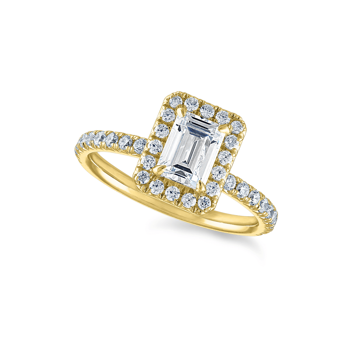 French Pave Framed Diamond Engagement Ring Emerald Cut