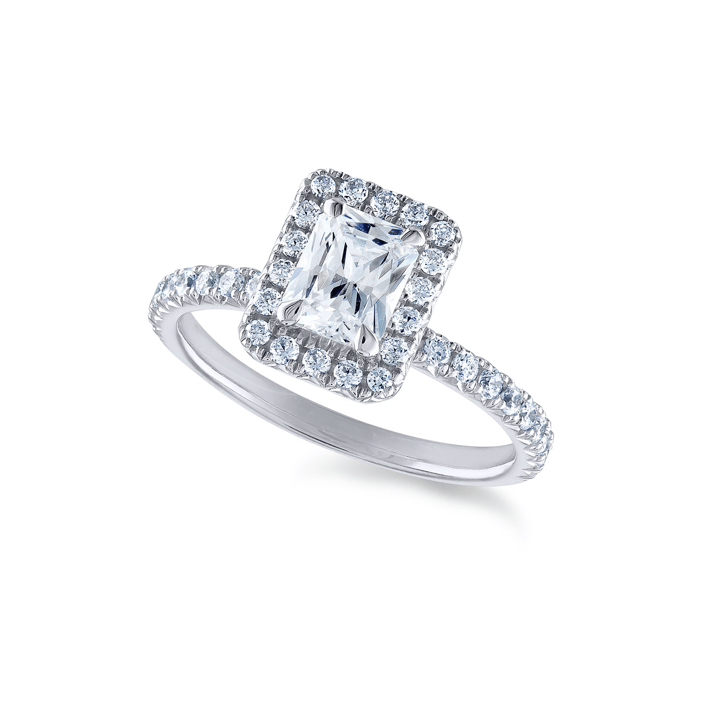 French Pave Framed Diamond Engagement Ring Radiant Cut Center