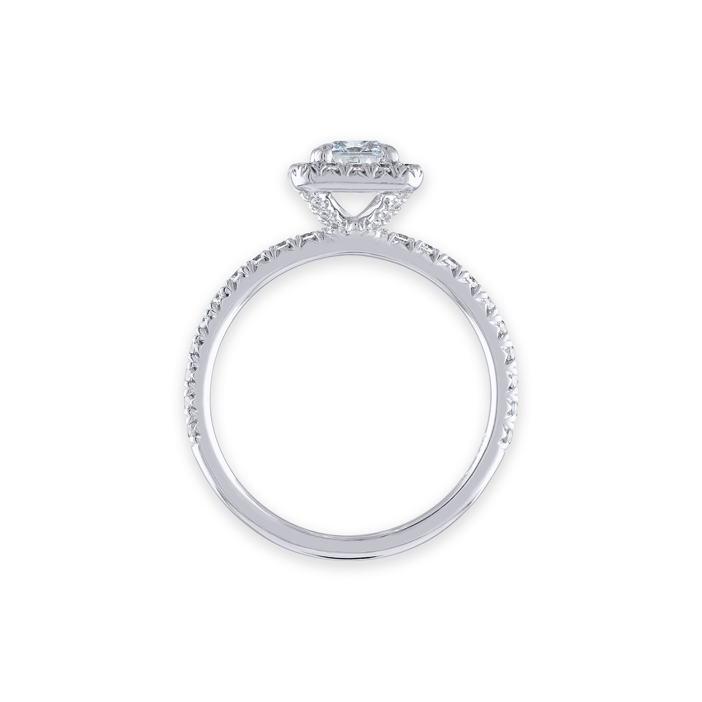 French Pave Framed Diamond Engagement Ring Radiant Cut Center