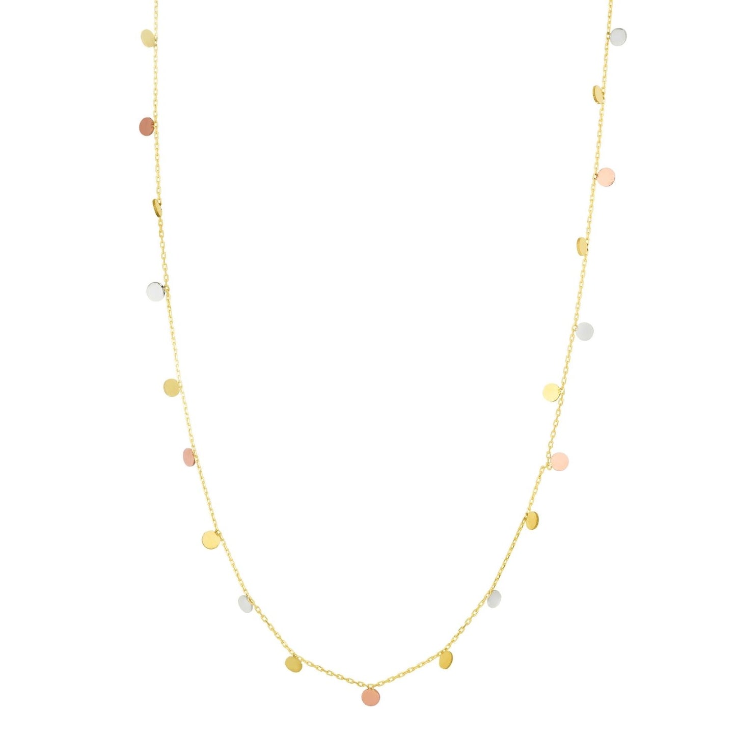 14K Tricolor Dangling Circles Necklace