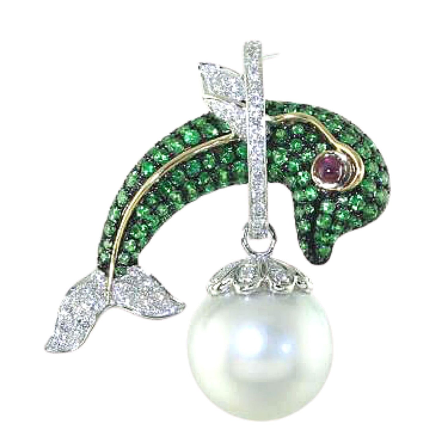 Pearl, Green Garnet and Diamond Pendant