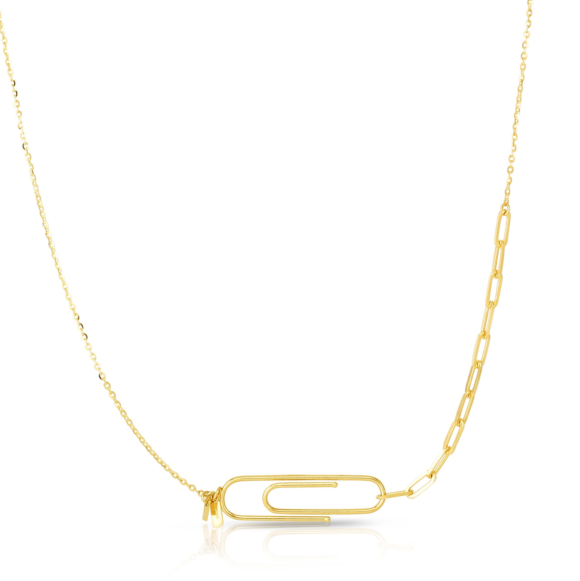 14K Gold Stationed Paperclip Necklace