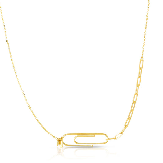 14K Gold Stationed Paperclip Necklace