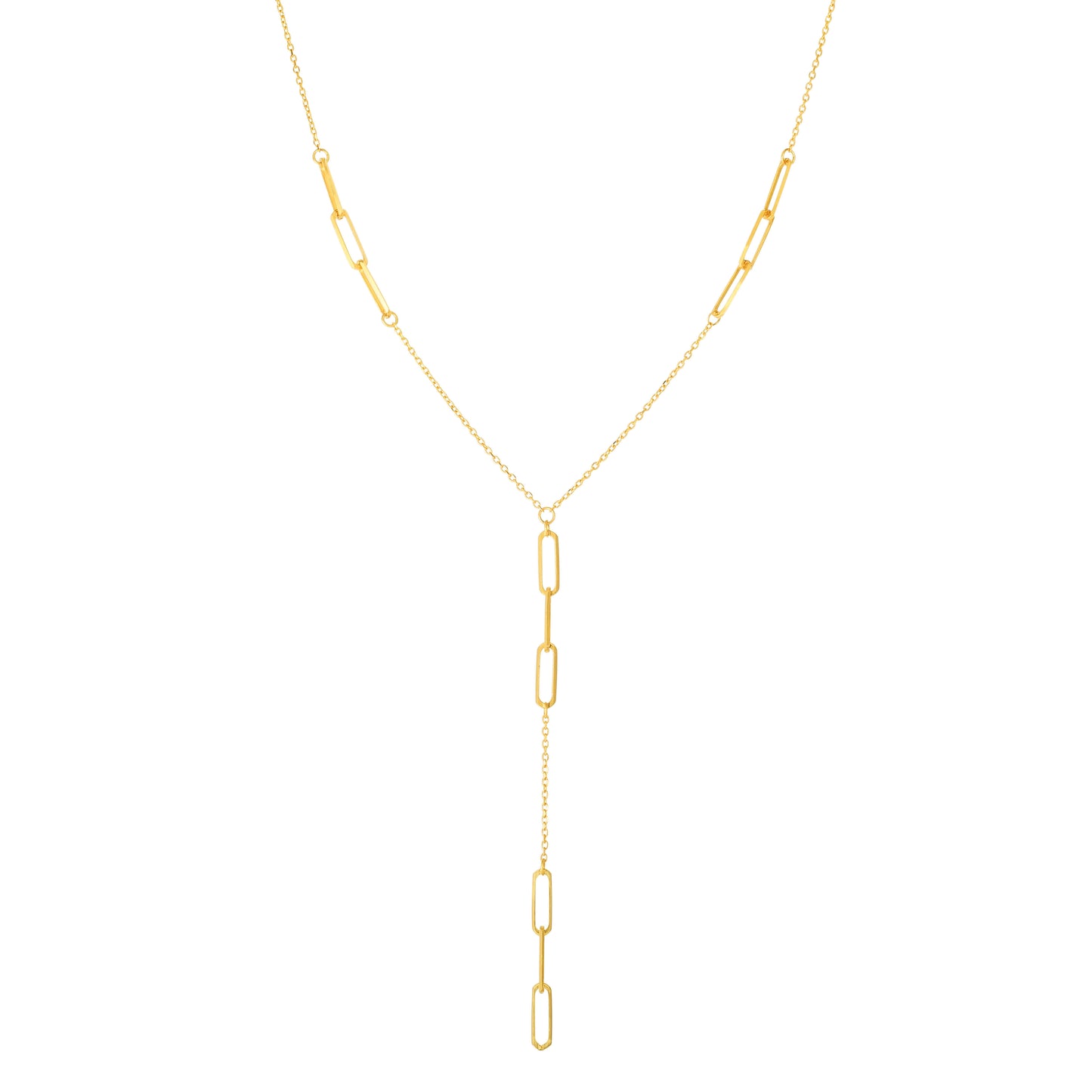 14K Gold Paperclip Lariat Necklace