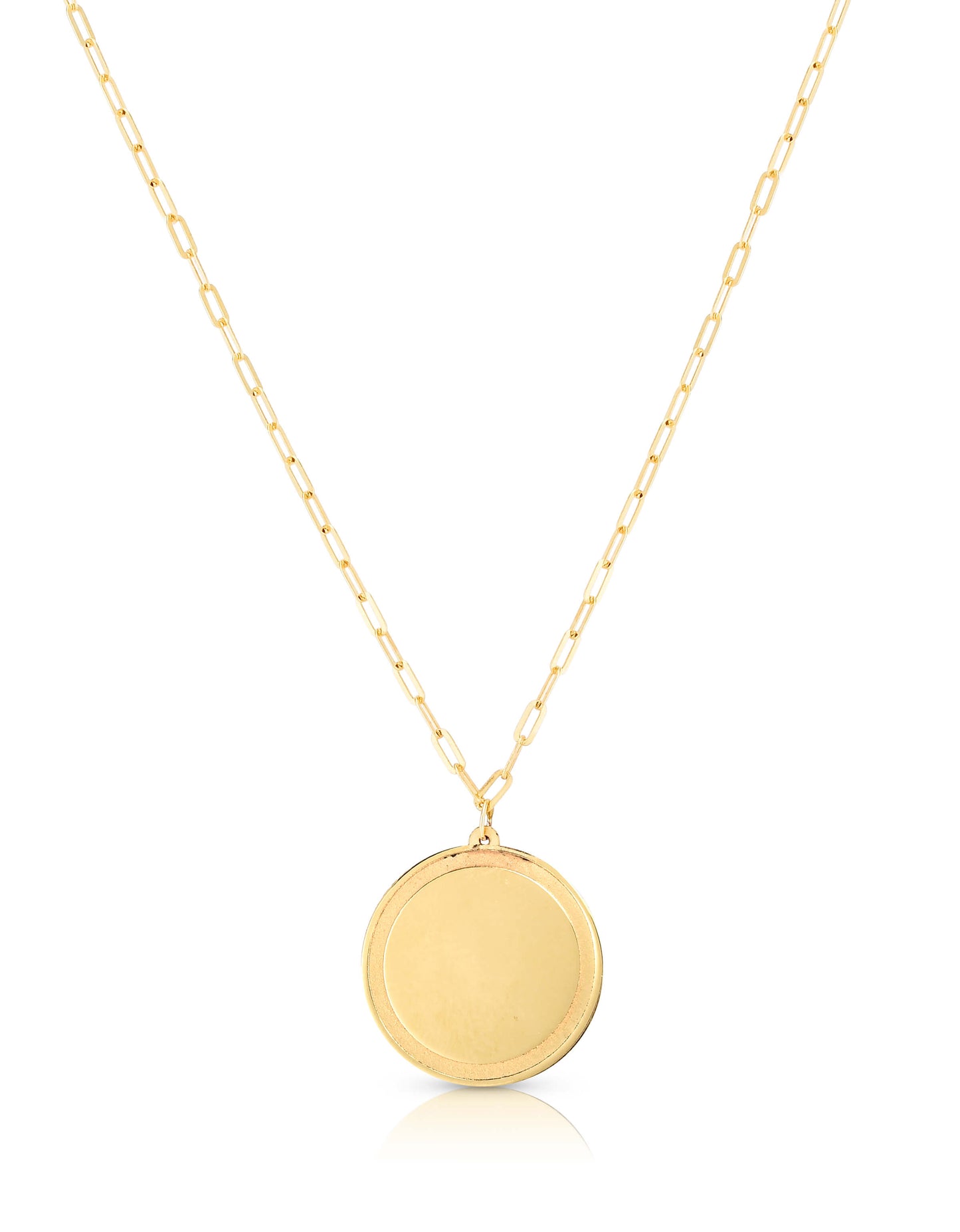 14K Gold Round Tag with Paperclip Chain