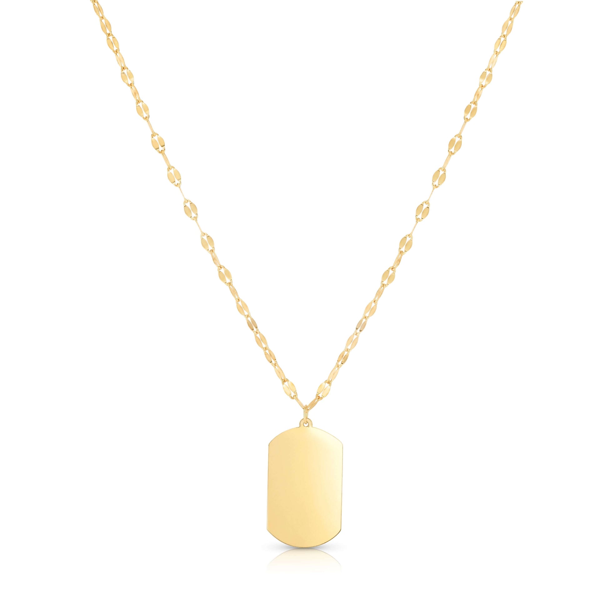 14K Gold Dog Tag with Mirror Chain