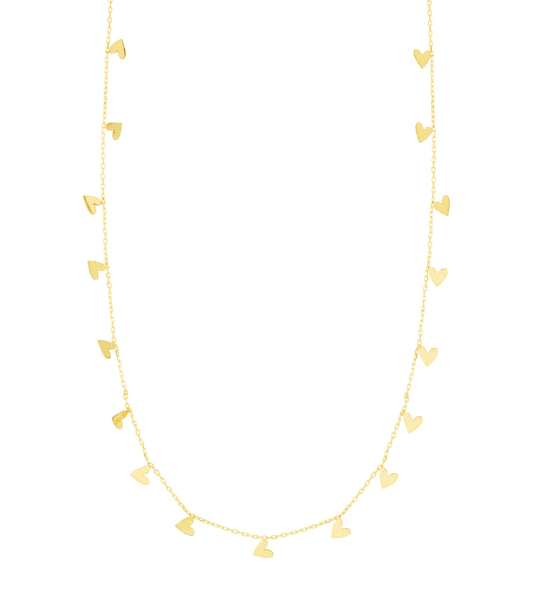 14K Gold Dangling Hearts Necklace