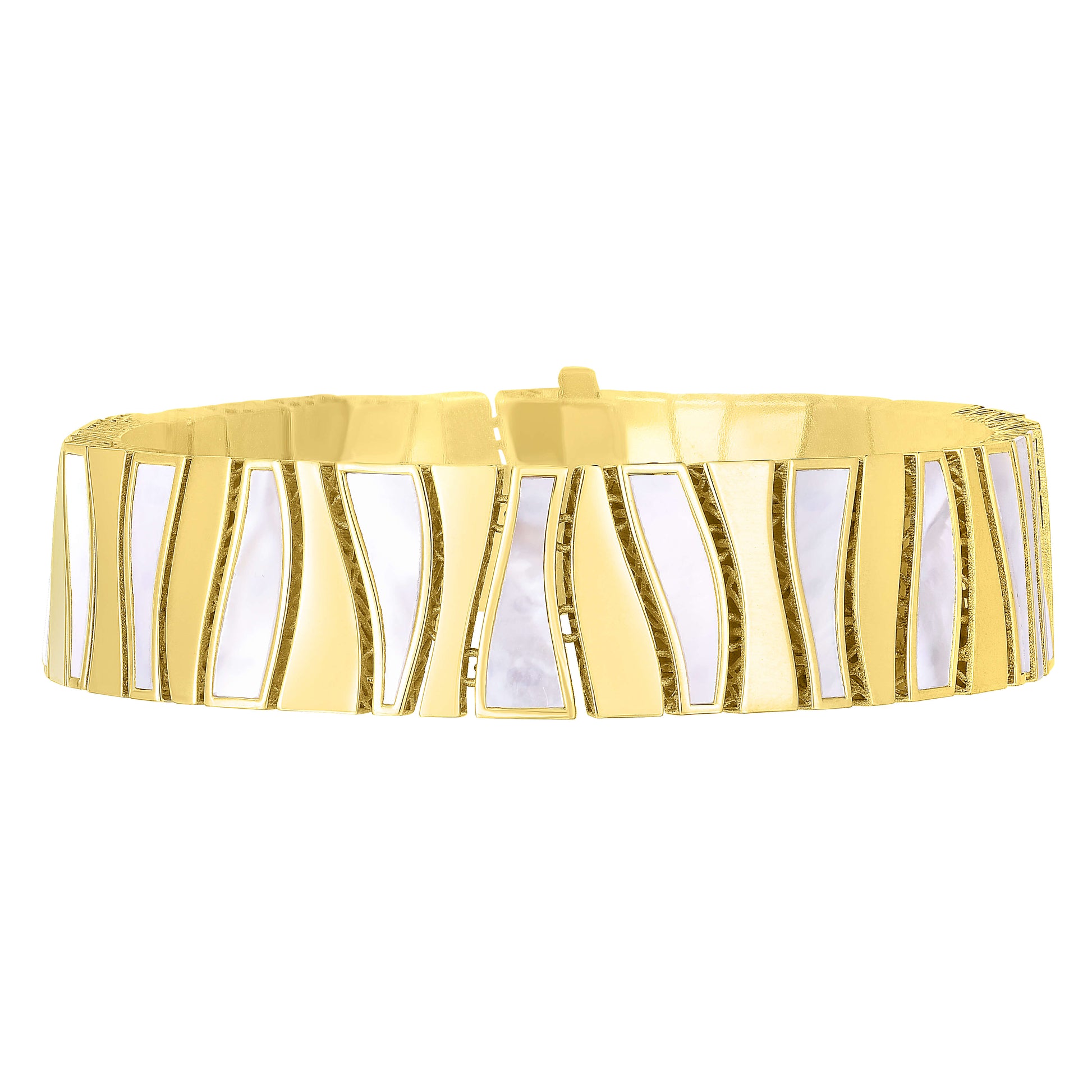 14K Gold Reversible Fancy High Polish and MOP Inlay Bracelet