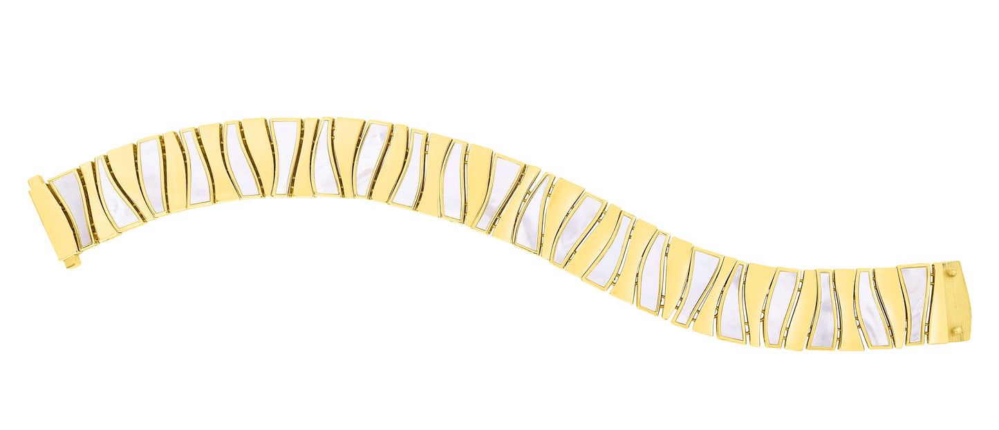 14K Gold Reversible Fancy High Polish and MOP Inlay Bracelet