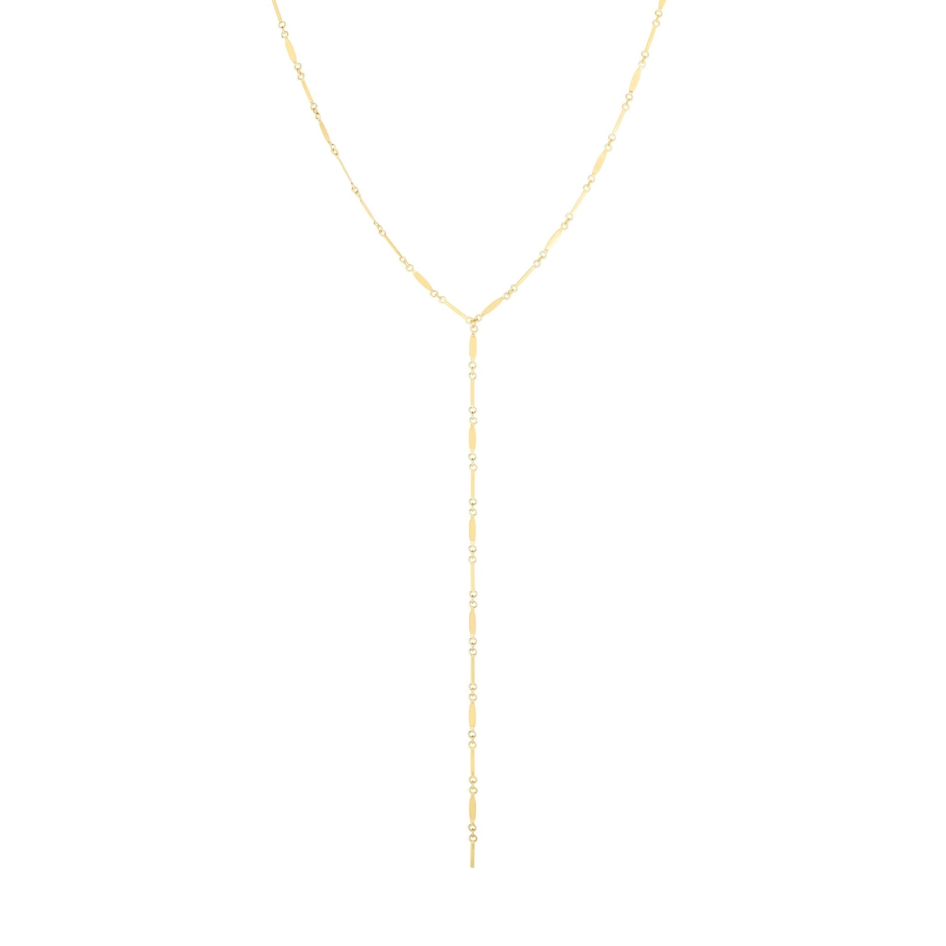 14K Gold Fancy Bar Drop Lariat Necklace