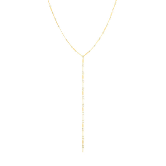 14K Gold Fancy Bar Drop Lariat Necklace