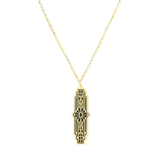 14K Gold Art Deco Onyx Inlay Necklace