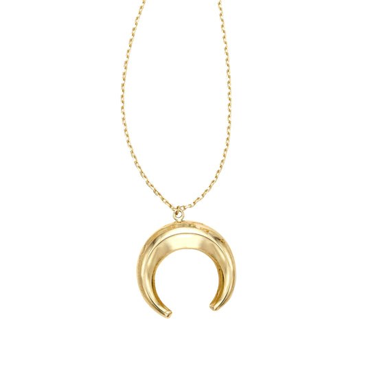 14K Gold Puffed Crescent Necklace