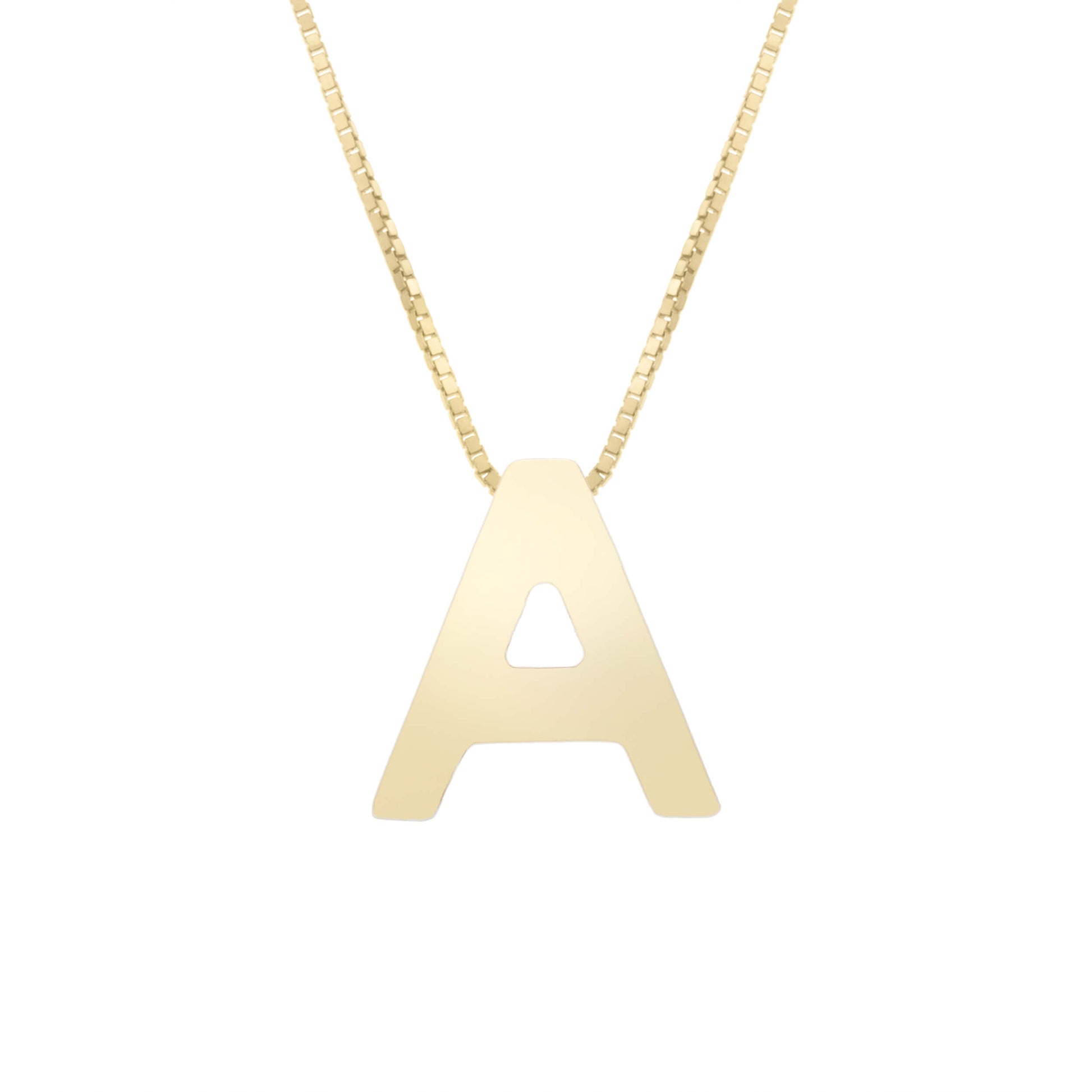 14K Gold Block Letter Initial A Necklace