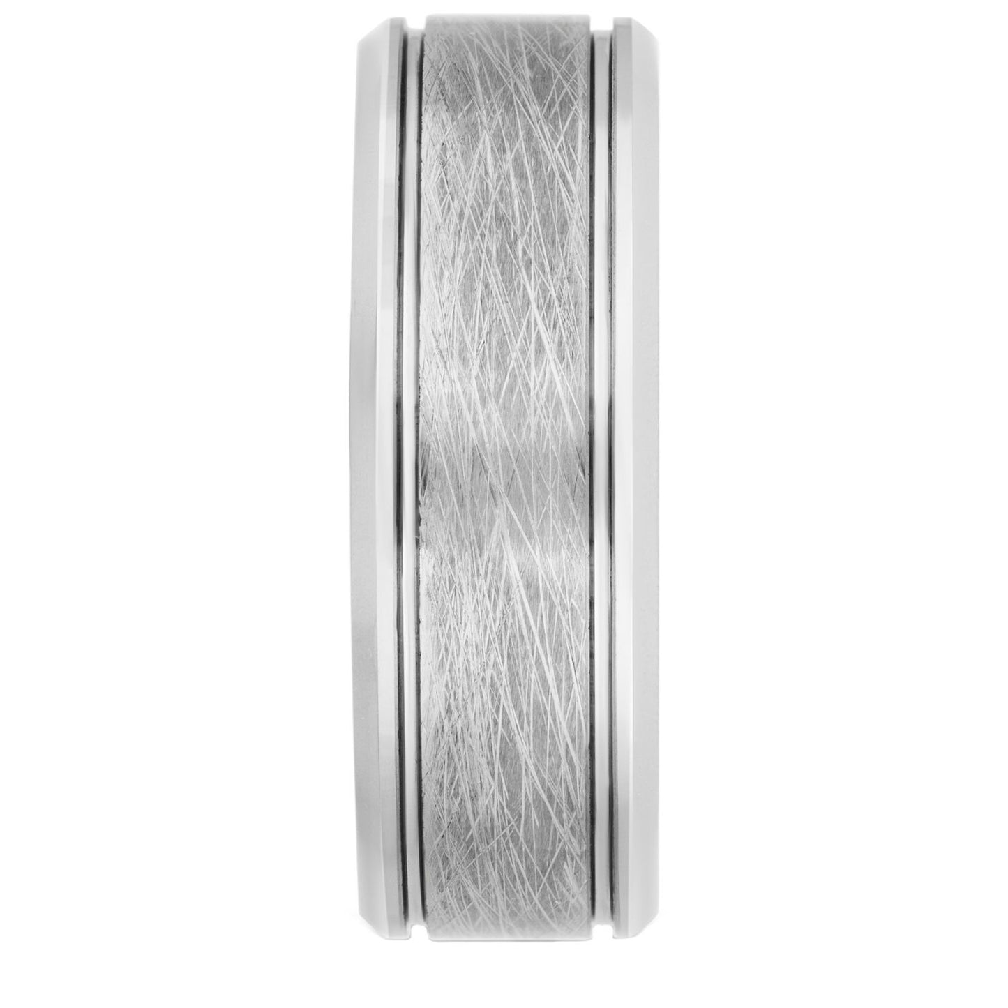 Tungsten White IP Bevel Scratch Band