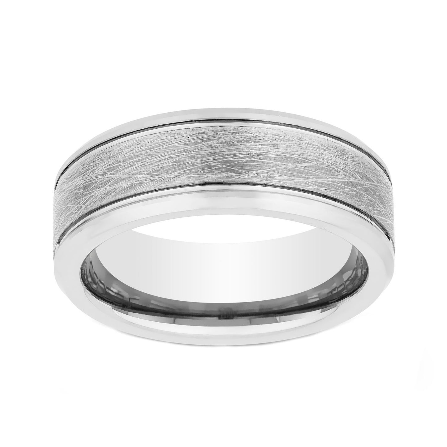 Tungsten White IP Bevel Scratch Band