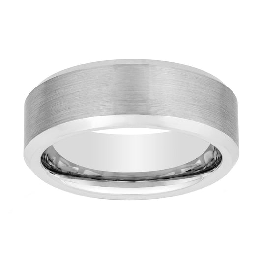 Tungsten White IP Bevel Edge Satin Center Band