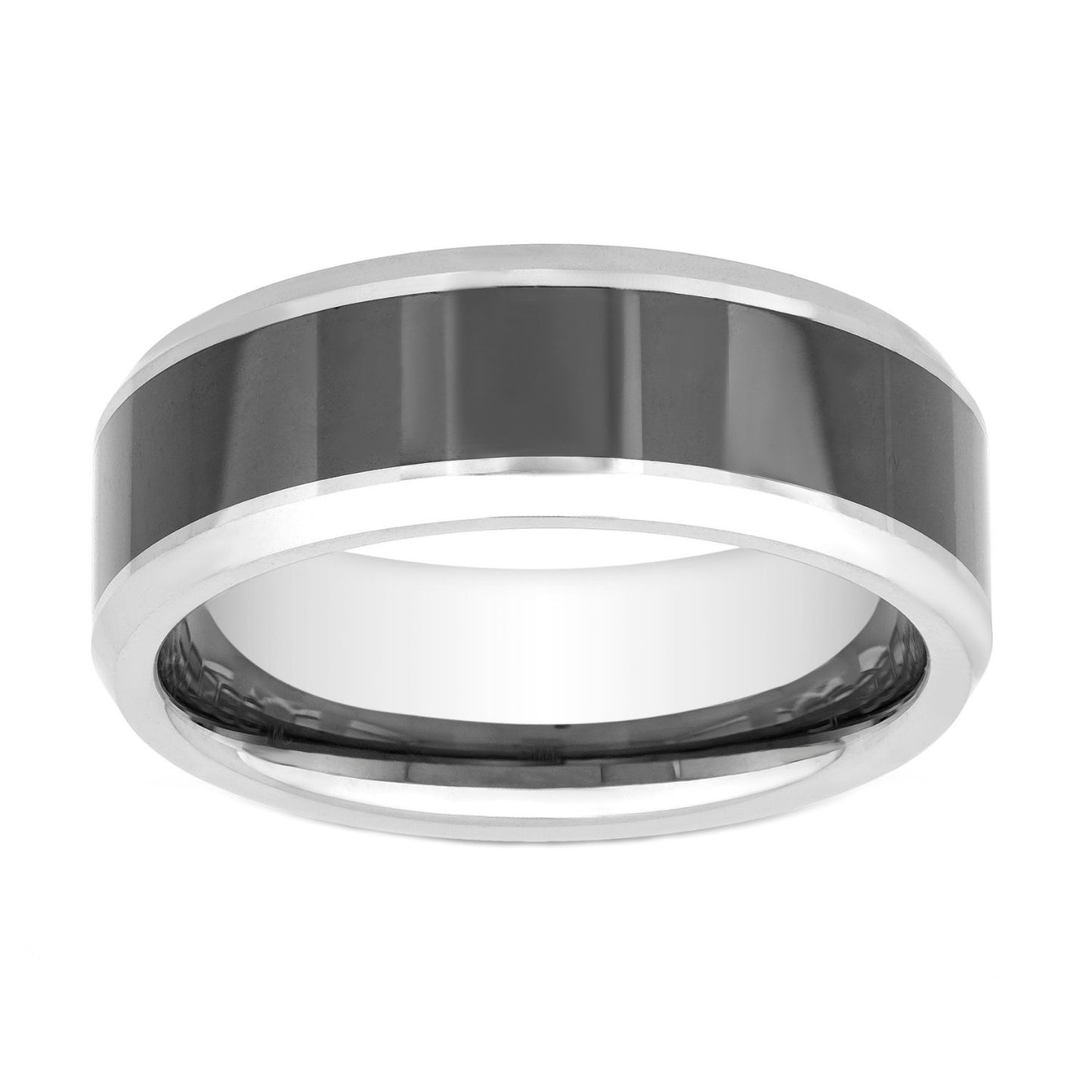 Tungsten & Black Ceramic Bevel Edge Band