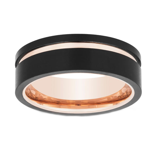 Tungsten Rose & Black IP Asymmetrical Ring